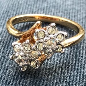 Vintage 18K GF Rhinestone Clear CZ Flower Ring